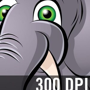 May include: Close-up of a cartoon elephant's face with large green eyes and a gray body. The image includes the text "300 DPI HIGH RESOLUTION" at the bottom, indicating high-quality resolution for printing or digital use.