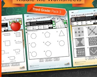 3rd Grade Math Worksheets with Riddles: Pack 3