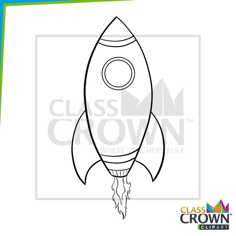May include: Black and white line art illustration of a rocket ship with flames. The rocket has a circular window and fins. The text "CLASS CROWN" and "WHERE TEACHERS RULE" is visible.