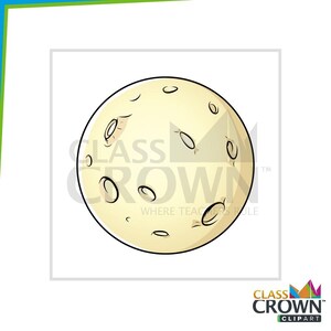 May include: A cartoon illustration of a full moon with a light yellow color and black craters. The moon has a black outline and is set against a white background. The text "CLASS CROWN" is partially visible.