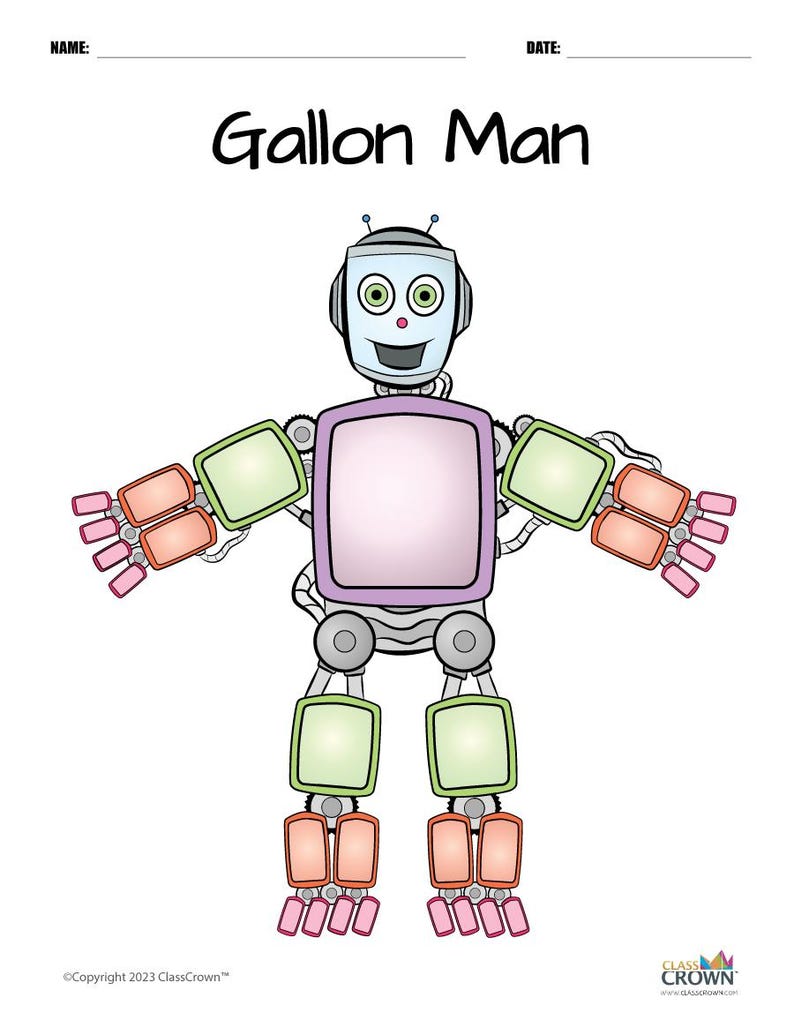 Gallon Man Printable Chart and Worksheet Bundle - Etsy