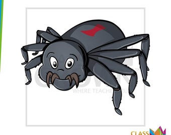 Halloween Clipart: Black Spider (Human Hand-drawn, Includes Color and B&W)