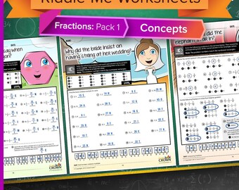 Fractions Worksheets with Riddles: Pack 1 - Concepts