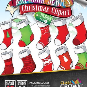 Christmas Stockings Clipart Bundle Pack (10 Color, 14 BW/Line Art)