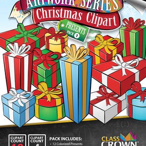 Christmas Presents Clipart Bundle Pack (12 Color Pieces, 4 BW/Line Art Pieces)