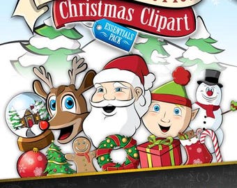 Christmas Clipart Bundle: Essentials Pack (12 Color Pieces, 12 BW/Line Art Pieces)