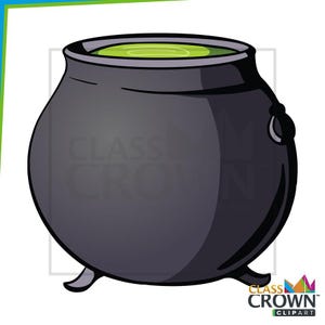 Halloween Clipart: Witch Cauldron (Human Hand-drawn, Includes Color and B&W)