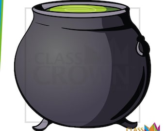 Halloween Clipart: Witch Cauldron (Human Hand-drawn, Includes Color and B&W)