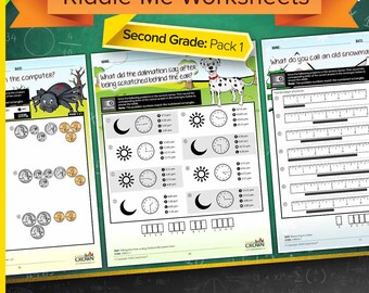 2nd Grade Math Worksheets with Riddles: Pack 1