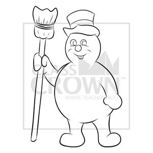 May include: A black and white illustration of a snowman wearing a top hat and holding a broom. The snowman has a smiling face and is standing upright. The image has the text "Class Crown" and "Where Teacher Rule".