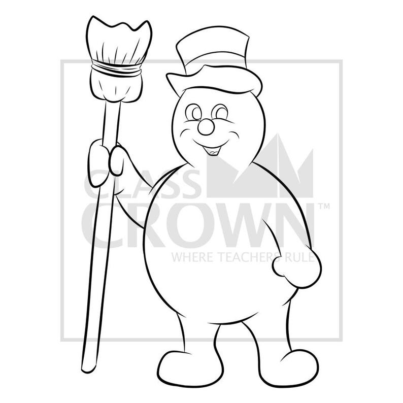 May include: A black and white illustration of a snowman wearing a top hat and holding a broom. The snowman has a smiling face and is standing upright. The image has the text "Class Crown" and "Where Teacher Rule".