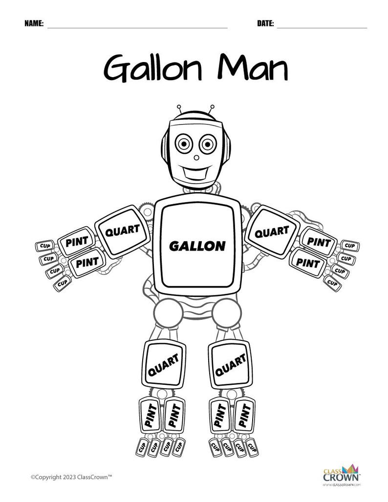 Gallon Man Printable Chart and Worksheet Bundle - Etsy