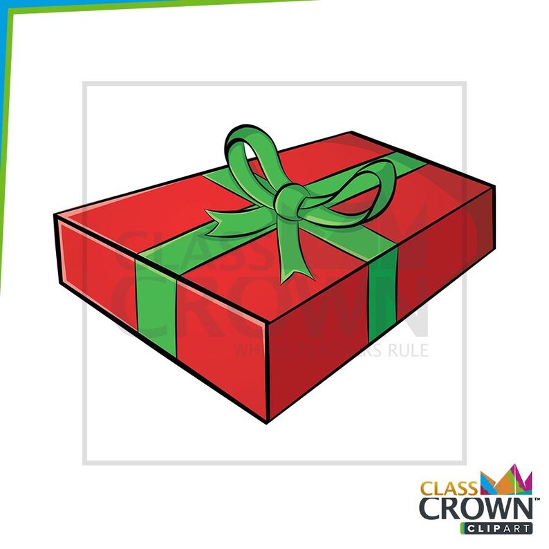 May include: A red gift box with a green ribbon and matching green stripes. The box is rectangular and appears to be wrapped for a special occasion. The image is a digital illustration.