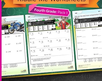 4th Grade Math Worksheets with Riddles: Pack 1