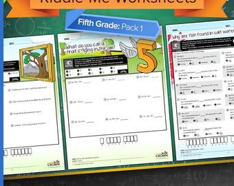 5th Grade Math Worksheets with Riddles: Pack 1