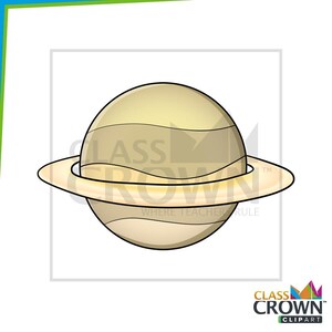 May include: A cartoon illustration of the planet Saturn with its rings. The planet is a light tan color with darker tan stripes. The rings are a lighter tan color. The text "CLASS CROWN" and "WHERE TEACHERS RULE" is visible.