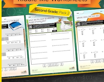 2nd Grade Math Worksheets with Riddles: Pack 2