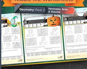 Geometry Worksheets with Riddles: Pack 2 - Perimeter, Area, and Volume