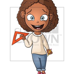 Puede incluir: Ilustraci&oacute;n de dibujos animados de una persona sonriente sosteniendo una regla triangular roja y un l&aacute;piz. La persona lleva una camisa blanca de manga larga, vaqueros azules y zapatillas rosas. El texto "WHERE TEACHERS RULE" es visible.