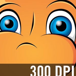 May include: Close-up of a cartoon face with bright blue eyes, white highlights, and a light orange skin tone. The image includes the text "300 DPI HIGH RESOLUTION" in white letters on a brown background.