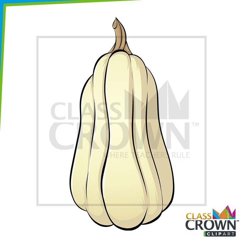 May include: A cream-colored pumpkin with a curved shape and a brown stem. The pumpkin is a vector illustration with black outlines and the text "CLASS CROWN" and "WHERE TEACHERS RULE". The image also includes the "CLASS CROWN CLIPART" logo.