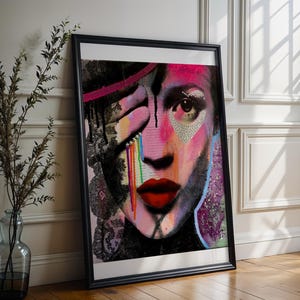 Arte da parete ritratto di  Kate Moss, stampa pop art/street art con o senza cornice, stampa su tela. Arte moderna, fine art, wall decor
