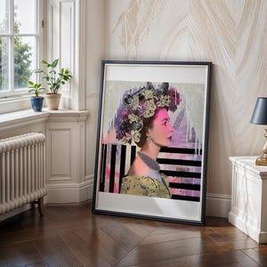 Stampa Regina Elisabetta II in Street Art, Arte Urbana, Poster Royal Queen, Decorazione Moderna, arte murale, premium home decor, fine art