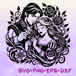Rapunzel and Flynn Rider Love Mandala Princess SVG, Rapunzel Enchanted Princess, Silhouette Cut Files, Png, Printable, Sublimation Design
