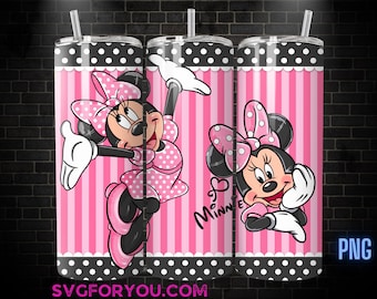 Retro Pink Polka Dot Minnie Mouse 20 oz Skinny Tumbler, Mickey Mouse Sublimation Design Template, Mickey Comic Book Strip png