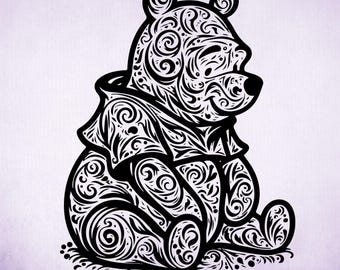 Nachsinnen über Winnie the Pooh Mandala SVG, verzauberte Plotterdatei, Silhouette Cut Files, Zentangle SVG, Sublimationsdesign, Pooh Bear Sketch Png
