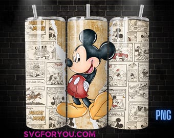Kubek Retro Myszka Miki 20 oz Skinny, Szablon do sublimacji Myszki Miki, Pasek komiksowy Myszki Miki png