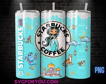 Princess Jasmine Watercolor Tumbler Wrap PNG, Make a Wish Coffee Tumbler Wrap , 20oz Skinny Tumbler, Aladdin Skinny Tumbler Wrap Design PNG