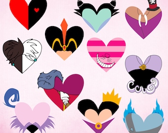Valentines Day Hearts Villains Svg, Bundle, Ursula svg, Maleficent Svg, Evilqueen Svg, Cruela De Vil Svg, Cartoon Svg, Clipart, Cricut