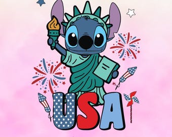 SVG de Stitch para el 4 de julio, SVG de Lilo y Stitch para el 4 de julio, SVG de la estatua de Stitch para el 4 de julio, SVG de Stitch para el Día de la Independencia