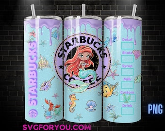 Princess Ariel Watercolor Tumbler Wrap PNG, Coffee Tumbler Wrap , 20oz Skinny Tumbler, The Little Mermaid Skinny Tumbler Wrap Design PNG
