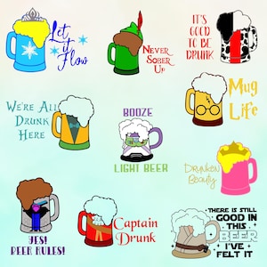 Princess Beer Glass Mug SVG, Princess Wine Glass svg, Cruella, Buzz, Frozen, Sleeping Beauty Wine Glass cut file, Printable file image 1