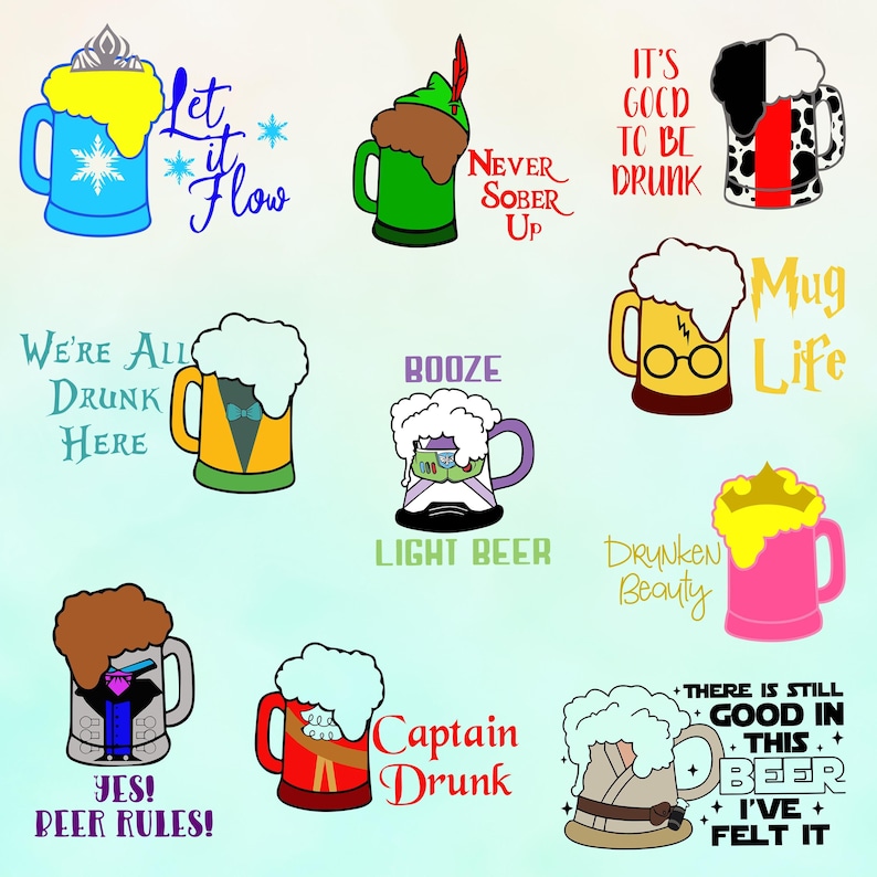 Princess Beer Glass Mug SVG, Princess Wine Glass svg, Cruella, Buzz, Frozen, Sleeping Beauty Wine Glass cut file, Printable file image 1