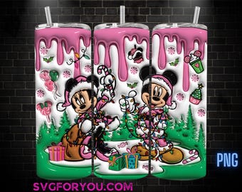 Pink Inflated Christmas Mickey Mouse Tumbler Sublimation Template, Mickey And Friends Png, Mickey Mouse Christmas Tumbler PNG wrap