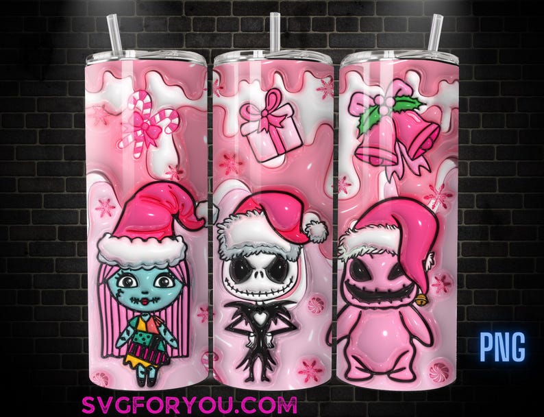three colorful tumblers with cartoon-style illustrations of characters from the movie " jack-in-the-box".