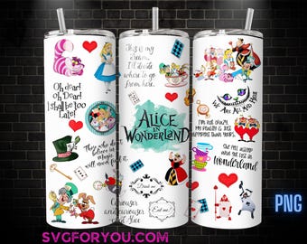 Retro Princess Alice 20oz Skinny Tumbler Template PNG, Alice in Wonderland Skinny Tumbler Wrap Design PNG File Digital Download