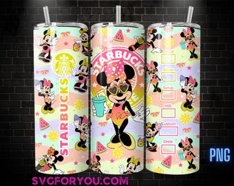 Minnie Mouse Summer Beach Vacation 20 oz Skinny Tumbler, Mickey Mouse Sublimation Design Template, Mickey Spring png