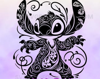 Blumenstich Mandala-Svg, Lilo Zentangle, Lilo Tattoo-Svg, Verzauberte Prinzessin, Silhouette Cut Files, Png, Printable, Sublimationsdesign