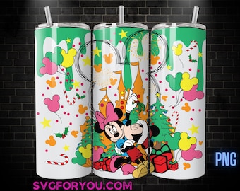 Plantilla de sublimación para vaso con diseño navideño de Mickey y Minnie Mouse, Mickey y sus amigos (PNG), envoltura para vaso navideño de Mickey Mouse (PNG).