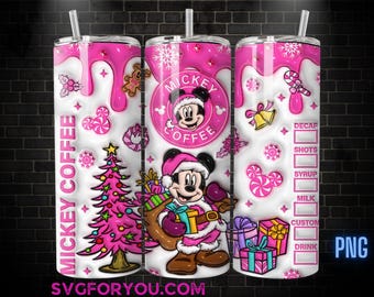 Plantilla de sublimación para vaso inflable navideño de Mickey Mouse, Mickey y sus amigos (PNG), envoltura PNG para vaso navideño de Mickey Mouse