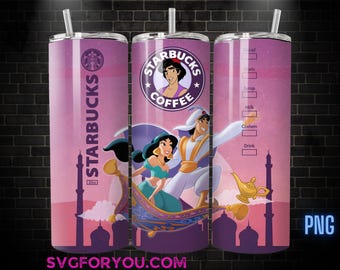 Princess Jasmine Magic Carpet Coffee Tumbler Wrap PNG, Aladdin Tumbler Wrap , 20oz Skinny Tumbler, Aladdin Skinny Tumbler Wrap Design PNG