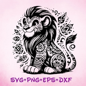 シンバ マンダラ SVG、エンチャント SVG、シルエットカットファイル、ゼンタングル SVG、昇華デザイン、ライオンキング マンダラ スケッチ PNG