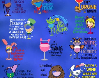 Princess Wine Glass SVG, Princess Wine Glass svg, Pooh, Piglet, Hermoine, Figment, Alice Wine Glass cut file, Printable file