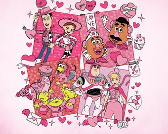 Toy Story retrò Jessie e Bullseye Valentines SVG png, Woody png, Buzz Lightyear png, Toy Story Png, Toy Story svg, immagini Svg viaggio in famiglia