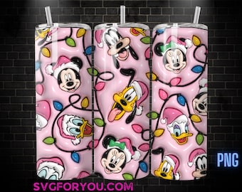 Plantilla de sublimación para vaso inflable navideño de Mickey y Minnie Mouse, Mickey y sus amigos PNG, envoltura PNG para vaso navideño de Mickey Mouse