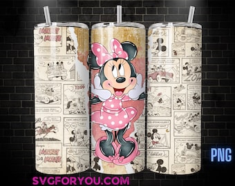 Retro Minnie Mouse 20 oz Skinny Tumbler, Mickey Mouse Sublimation Design Template, Mickey Comic Book Strip png